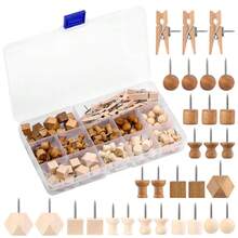 114pcs Wooden Push Pins Set With Storage Box, 2 Colors, 7 Styles, Decorative Wooden Head Push Pins For Map Marking, Bulletin Board Decor - Boxed - View 7