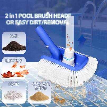 1/2 paquetes de cepillo de limpieza para piscina de uso pesado, cepillo de limpieza de piscina con mango giratorio a 180°, ajuste universal para palo estándar, perfecto para paredes, pisos, azulejos, escalones, piscinas enterradas y sobre el suelo, spas y jacuzzis
