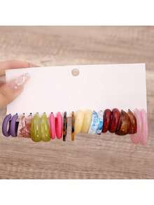 10pcs/40pcs Assorted Color Acrylic Resin C-Shape Hoop Earrings Set, Asymmetrical Colors - Colorful - View 10