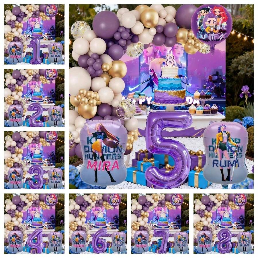 Blue Number Foil Balloon Arch Set, Aluminum Foil Cool Girl Theme Large Birthday Party Balloons Decoration Combo, Music Girl Number Foil Balloons, Children's Birthday Party Supplies Gift Set Decor - Balloon Set - View 1