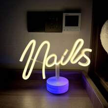 1pc Nails Neon Light Sign, USB Or Battery Powered, Nail Neon Light Sign, Fragrance-Free, Suitable For Nail Salons, Beauty Rooms, Bedrooms, Hair Salons, Indoor And Outdoor Use, Bars, Valentine's Day, Children's Day, Mother's Day, Christmas And Other Holidays Decoration, Perfect Gift For Birthday And Christmas - White - View 24