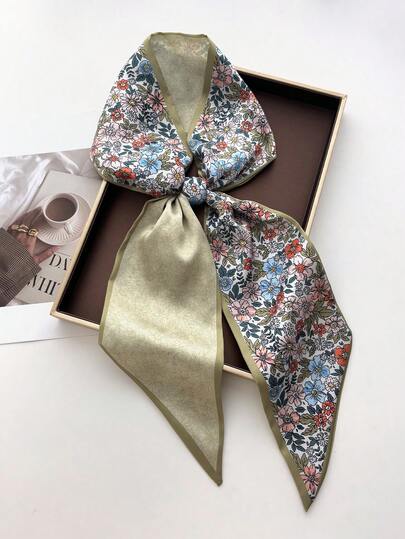 1 chiếc khăn choàng chéo hai lớp bằng lụa giả, kiểu dáng Hàn Quốc mới, họa tiết hoa lãng mạn, thanh lịch, thích hợp cho các dịp lễ, tiệc tùng, du lịch, hẹn hò, biểu diễn đường phố.