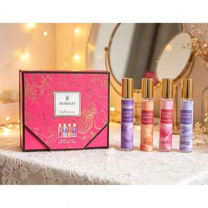 Set de regalo de 4 piezas x 20ml de perfume misterioso para mujeres, fragancia afrutada fresca, aroma unisex, tamaño de viaje, de larga duración, adecuado para el Día de la Madre, San Valentín, regalos de cumpleaños, vida diaria, citas, regalos