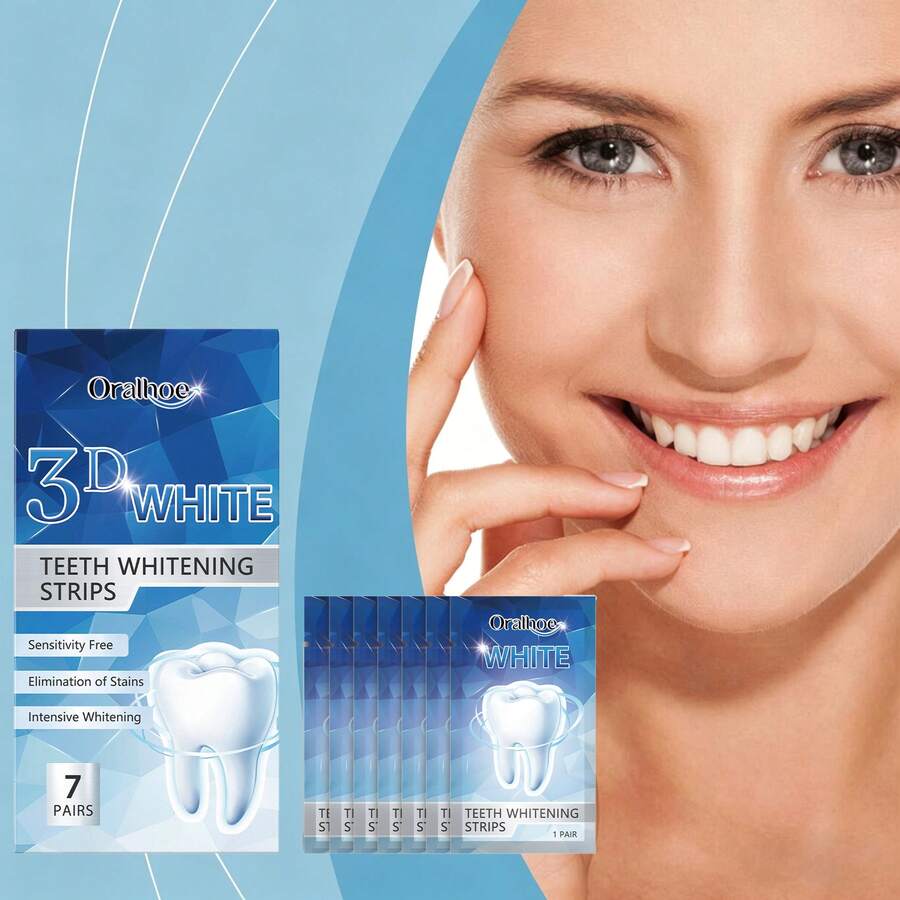 Oralhoe Tiras Blanqueadoras de Dientes 3D White, Tratamiento de Blanqueamiento Dental Intensivo, Para eliminar manchas y decoloraciones en los dientes, especialmente eficaz contra manchas difíciles como el café o el té. Elimina Manchas y Refresca el Aliento, Fórmula Suave Sin Sensibilidad, Fáciles de Usar, 7 Pares para 7 Días de Tratamiento - Tiras blanqueadoras de diente - Ver 1