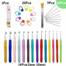 44pcs Ergonomic Crochet Hook Set, Includes 2-10mm Soft Rubber Handle Hooks, Knitting Stitch Markers, Knitting Needles, Measuring Tape, Comfortable Knitting DIY Tools - AND Style - View 13