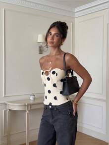 休闲性感优雅年轻时尚迷人波点编织面料抹胸甜美度假日常单身派对旅行夏季上衣、春季上衣、派对上衣、外出上衣 - 杏色 - 查看 5