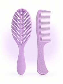2pcs Oval Hollow Textured Hair Brush Set, Scalp Massage Comb And Wide-Tooth Comb, Anti-Static Wet & Dry Use, Gentle No Pulling, Reduce Breakage And Frizz, Add Volume, Suitable For Curly/Straight/Coarse Hair Women And Girls Daily And Salon Use Portable Brush Set - Multicolor - View 1