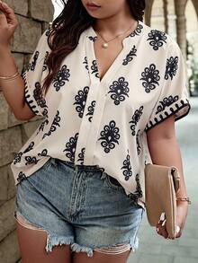 Blusa de mujer de manga larga con cuello en V y estampado floral - Multicolor - Ver 3