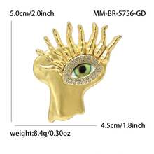 1PC Gold Tone Evil Eye Rhinestone Brooch, Artistic Hand Face Design Pin, Statement Jewelry - Multicolor - View 6