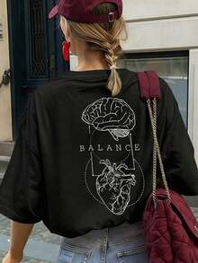 Esta camiseta informal de manga corta para mujer, de cuello redondo, en blanco y negro, presenta estampados de dibujos animados, letras y animales, ideal para el verano, la playa y las vacaciones. Confeccionada con tejido 100% algodón puro de 200 g, esta camiseta de manga corta de alta calidad es suave y cómoda, convirtiéndola en una prenda esencial para el día a día. - Negro - Ver 5