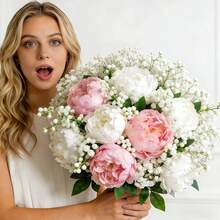 22pcs Artificial Peony Flowers With Gypsophila, White And Pink Peony Flowers Mixed With Gypsophila, Suitable For Home Decor, Photography Props, Wedding Decoration, Bridal Bouquet, Valentine's Day, Holiday Decoration, Artificial Flowers, Spring Decor, Home Office Decor, Floral Arrangement, Artificial Center Piece, Outdoor Garden Decor, Wedding Birthday Bride Gift Party Decoration - Multicolor - View 6