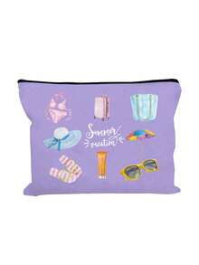 Borsa cosmetica da viaggio estiva in acquerello, pochette in tela con zip e stampe da spiaggia, organizer per il trucco da viaggio carino con bikini e occhiali alla moda - Multicolore - Visualizzare 17