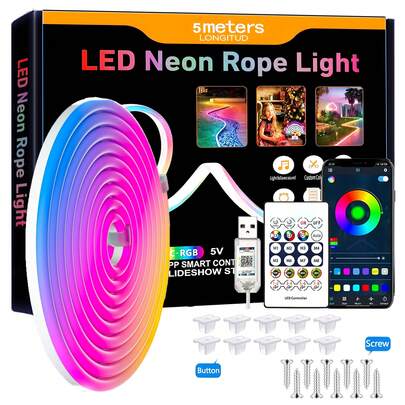 1 dải đèn LED neon RGB, dải đèn LED dẻo, đồng bộ nhạc, điều khiển bằng nút bấm, thích hợp trang trí nhà cửa, tiệc tùng, trang trí Giáng sinh, đèn dùng nguồn USB, đèn LED, thích hợp cho chiếu sáng trong nhà tiệc Giáng sinh, trang trí lễ hội, chiếu sáng sự kiện, chiếu sáng trang trí, chiếu sáng động, dải đèn chất lượng cao, chiếu sáng, chiếu sáng thông minh, nhà tổ chức sự kiện, người mua sắm ngày lễ.