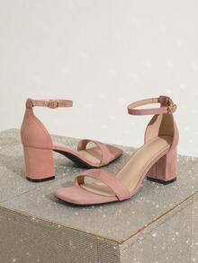 Square Toe Thick High Heel Sandals, Simple Elegant Dignified One-Strap Design, Suitable For Daily Outings, Work And Party Occasions, Fashionable Versatile Women's High Heel Sandals, Available In Black And Red,Chunky Heels,Summer Shoes - Dusty Pink - View 6
