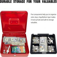Portable Key Box, Steel Cash Box With Lock For Home/Store, 2-Layer Coin Tray, Sturdy Steel Cash Box With Handle For Storing Coins, Jewelry, Valuables, Suitable For Home Use - Multicolor - View 12