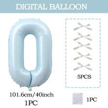 7pcs Blue Number Balloon Set, Bow Tie DIY Decor, Blue Number (0-9) Foil Balloons, Includes Glue, Suitable For Birthday Party, Room Decor, Anniversary, Photo Props, Princess Party Decoration - Baby Blue + Bow - View 11