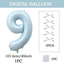 7pcs Blue Number Balloon Set, Bow Tie DIY Decor, Blue Number (0-9) Foil Balloons, Includes Glue, Suitable For Birthday Party, Room Decor, Anniversary, Photo Props, Princess Party Decoration - Baby Blue + Bow - View 19