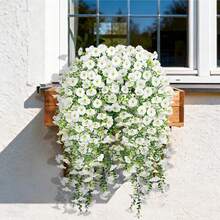 1/4 Pcs Outdoor Artificial Flowers Hanging Eucalyptus Plants Silk Morning Glory Vines UV Resistant Greenery Anniversary Graduation Wedding Party Home Office Porch Garden Yard Wall Spring Summer Decor - White-eucalyptus Morning Glory - View 6