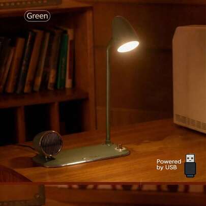 HYUNDAI YH-F168 Multifunctional Retro Desk Lamp Speaker, Wireless Phone Charger, Bluetooth Speaker, Retro Night Light, Bedside Music, Desk Lamp Speaker, Peacock Green
