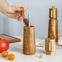 1pc/2pcs/3pcs Wooden Seasoning Jar Grinder, Pepper Shaker, Spice Jar With Manual Grinder For Kitchen - Brown - View 4