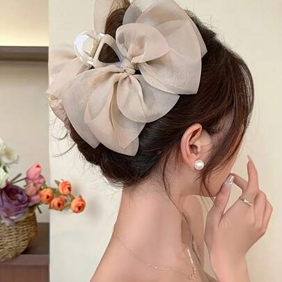 Kẹp tóc nơ lưới trong suốt kiểu Hàn Quốc mới