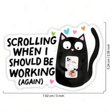 1 pieza Pegatina divertida, Pegatina de gato negro con texto en inglés, Decoración inspiradora y grafiti interesante, Adecuada para portátil, botella de agua y cuaderno - Multicolor - Ver 10