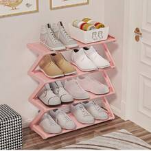1pc 4-Tier Z-Shaped Plastic Shoe Rack, Freestanding Large Capacity Multi-Functional Storage Organizer, Tool-Free Easy Assembly, Stackable & Space Saving. Holds Shoes, Boots, Sundries; Perfect For Hallway, Wardrobe, Living Room, Bedroom & Dorm - Multicolor - View 2
