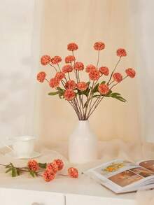4件裝人造菊花球、焦橙色仿真蒲公英球莖，絲花裝飾，適用於居家、客廳、婚禮、鄉村風裝飾 - 彩色 - 查看 2
