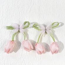 2个装女士时尚甜美郁金香花朵发夹，优雅公主简约蝴蝶结流苏花朵发饰，适合日常佩戴、拍照、节日、派对等场合。 - 彩色 - 查看 13