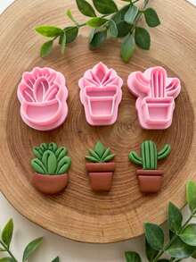 Cute Succulent & Cactus Clay Cutters Set, Plant Polymer Clay Molds, DIY Craft Tools For Nature Inspired Jewelry Making - Pink - View 1