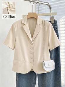 Women's Summer Office & Casual Chiffon Lightweight Single-Breasted Short Sleeve Blazer - Apricot - View 1