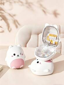 1pc Cute Bear Portable Pill Box, Large Capacity Airtight Medicine Storage Box, Refillable 7-Day Portable Pill Organizer, Small Medicine Storage Box, Airtight Design, Large Capacity Pill Box, Easy To Carry Or Hang On Bag - Multicolor - View 4