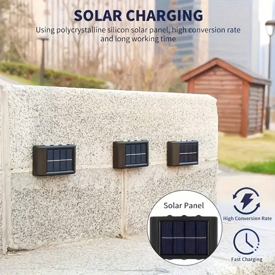 2/4/6/8pcs High-Efficiency Solar Powered Wall Lights, Auto Sensor Lighting, Outdoor IP44 LED Lights, Rectangular, Landscape Lighting For Yard & Exterior - 6LED - View 1