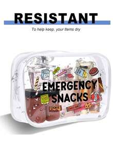 Emergency Snack' Letter Print PVC Cosmetic Bag, Zipper Sealed PVC Travel Organizer Pouch, Lightweight & Durable, Suitable For Women & Girls' Cosmetics & Toiletries, TSA Approved Portable Makeup Case, Easy To Wipe And Clean, Ideal Gift For Mothers, Teachers, Friends And Nurses - 彩色 - 查看 5