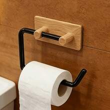Modern Wall‑Mounted Toilet Paper Holder Wood‑Grain Finish (Plastic Material Only),Drill‑Free Self‑Adhesive Tissue Holder, Dual‑Use Organizer ForKitchen & Bathroom, Sturdy Wood‑Look Plastic, Holds Paper Rolls, Wrap Rags & Toilet Paper, Easy To Install - Multicolor - View 8