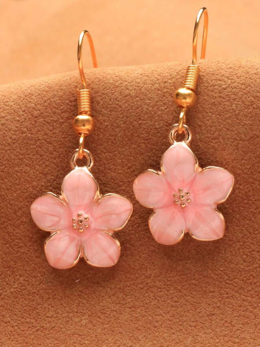 1对粉色樱花耳环，适合日常佩戴 - 粉色 - 查看 1
