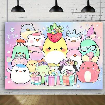 1 tấm vải phông nền chụp ảnh đa năng họa tiết nhân vật hoạt hình dễ thương Kawaii. Thích hợp cho trang trí tiệc, sinh nhật, banner đám cưới, trang trí bàn bánh cưới tại nhà và đạo cụ chụp ảnh trong studio.