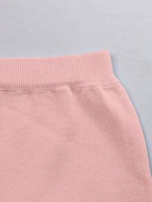 2pcs Women Short Sleeve Round Neck Multi-Button Knit Cardigan Top Paired With Elastic Waist Fitted Shorts, Casual Spring Outfit Pink - Pink - View 7