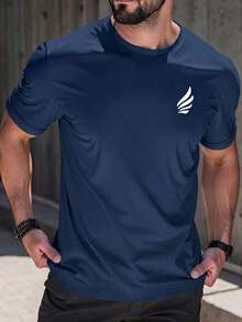 Camiseta de manga corta con cuello redondo y diseño sencillo para hombres WDH8 - Beis - Ver 12