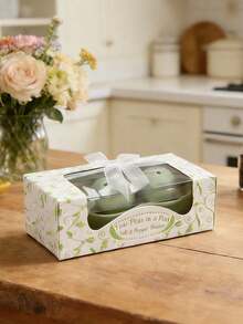 2pcs Ceramic Salt And Pepper Shaker Set, Pea Shaped With Textured Glaze Finish, Gift Box Packaging, Suitable For Kitchen, Dining, Parties, Housewarming, Valentine's Day, Birthday Gifts - Mint Green - View 4