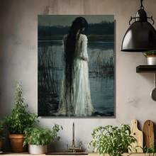 2D Plano, 2D Plano, 2D Plano 1 pieza con Marco de Madera para el Hogar, Estilo Gótico Retro Victoriano, Mujeres al Lago, Romanticismo Oscuro, Se Puede Colgar en la Pared, Decoración para Colgar en la Pared del Hogar, Sala de Estar, Dormitorio, Decoración para Comedor, Regalos de Vacaciones, Navidad, Decoración de Halloween - Enmarcado - Ver 4