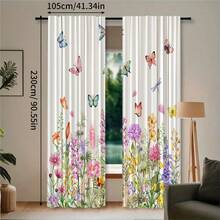 2pcs Translucent Polyester Fiber Curtains, With Colorful Butterfly And Floral Patterns, Modern All-Season Design, 100% Polyester Fiber, Light Filtering, With Rod Pocket For Easy Installation, Perfect For Kitchen, Laundry Room, Bedroom, Study And Living Room - Multicolor - View 11