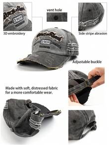 1 pieza Gorra de béisbol unisex con estilo vintage, bordado de letra, desgastada y con agujeros - Multicolor - Ver 4