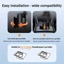 Soporte ajustable para taza de coche 2 en 1 para teléfonos inteligentes y tabletas - Rotación de 360°, plegable, ajuste universal, material ABS, instalación en el tablero, navegación manos libres para todos los dispositivos, accesorios para automóvil - Negro - Ver 5