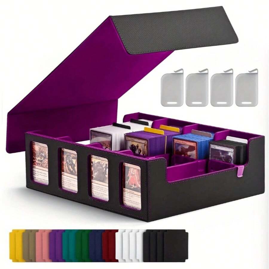 3000+ Card Holder Storage Box For Trading Card Game Enthusiasts, Includes 24 Colored Divider Tabs, Display Window Design Suitable For Card Collection - Multicolor - View 1