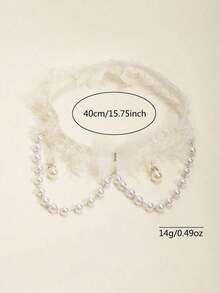 1pc White Lace Leg Chain For Bride With Faux Pearl Chain And Butterfly Decoration - 白色 - 查看 4
