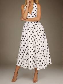 一件装 - 畅销款波点领连衣裙。深V无袖修身连衣裙，裙摆宽大。法式风格显瘦夏季派对连衣裙。 - 彩色 - 查看 6