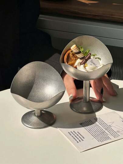 1pc Retro Stainless Steel Goblet, Ins-Style High-Quality Dessert Bowl, Niche Attractive Yogurt & Oatmeal Bowl, Snack & Ice Cream Cup, Afternoon Tea & Dessert Serving Bowl, Elegant Tableware For Home, Restaurant, Cafe, Dessert Shop, Gift, Party