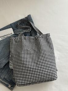 Casual Minimalist Plaid Drawstring Pleated Hem Large Capacity Tote Shoulder Bag, Women Pleated Hem Shoulder Bag - Multicolor - View 10