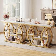LITTLE TREE 39.4" Console Table, Industrial 4-Tier Sofa Table Entryway Table With Storage Shelves, Narrow Wood Accent Tables With Metal Frame For Small Spaces, Hallway, Foyer, White Gold - 白金 - 查看 6